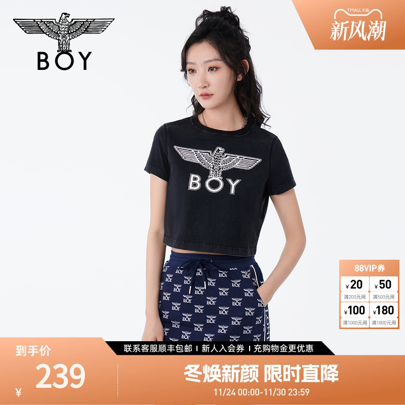 BOYLONDON女显瘦高腰短袖T恤