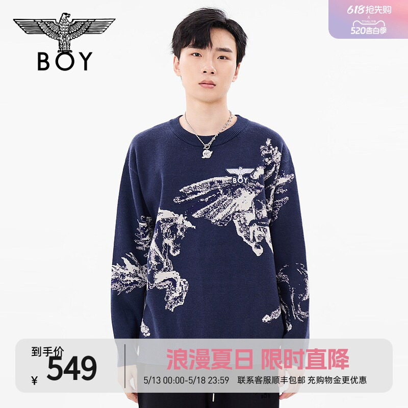 【战马奔腾】BOYLONDON春季情侣款长袖圆领毛衣针织衫N60