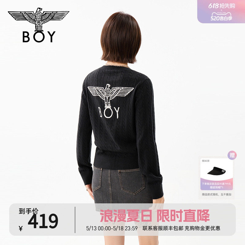 BOYLONDON春秋女款时尚前卫提花空调衫针织开衫毛衣外套W6