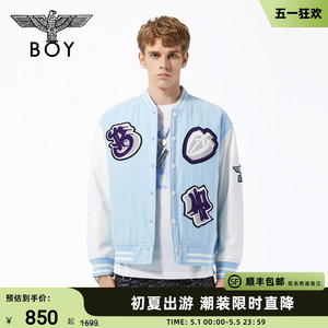 BOYLONDON高街潮牌秋冬情侣款刺绣徽章撞色夹克棉服厚外套N29000