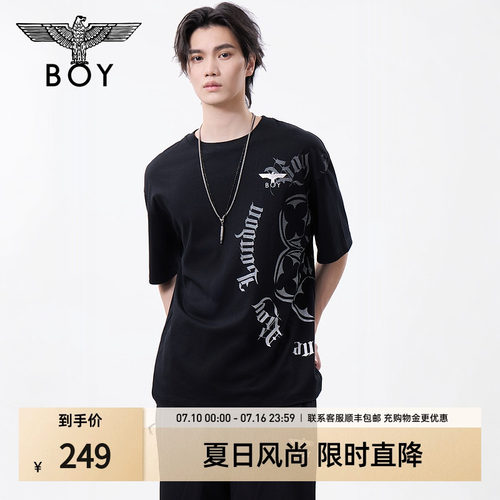 BOYLONDON黑色街头风个性印花潮牌休闲短袖夏季男女同款T恤N01132