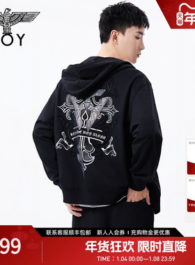 BOYLONDON春季男女同款潮牌印花拉链薄外套连帽卫衣开衫N06008