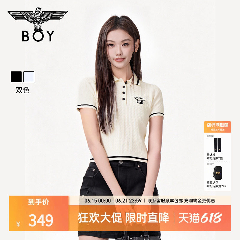 【轻氧浅夏】BOYLONDON复古时尚修身短款POLO衫针织女短袖W01917