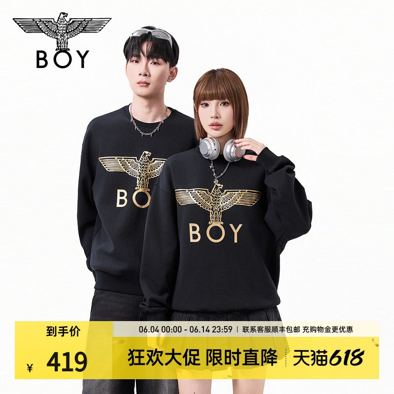 【经典款】BOYLONDON潮牌休闲春男女同款圆领套头针织卫衣N03906