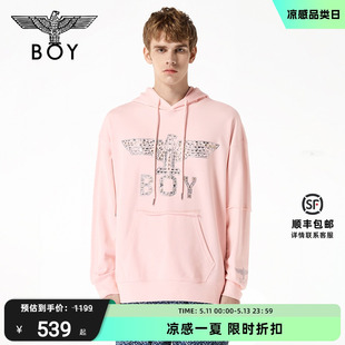 烫钻logo前插口袋粉色休闲套头卫衣N04005 BOYLONDON秋季 男女同款