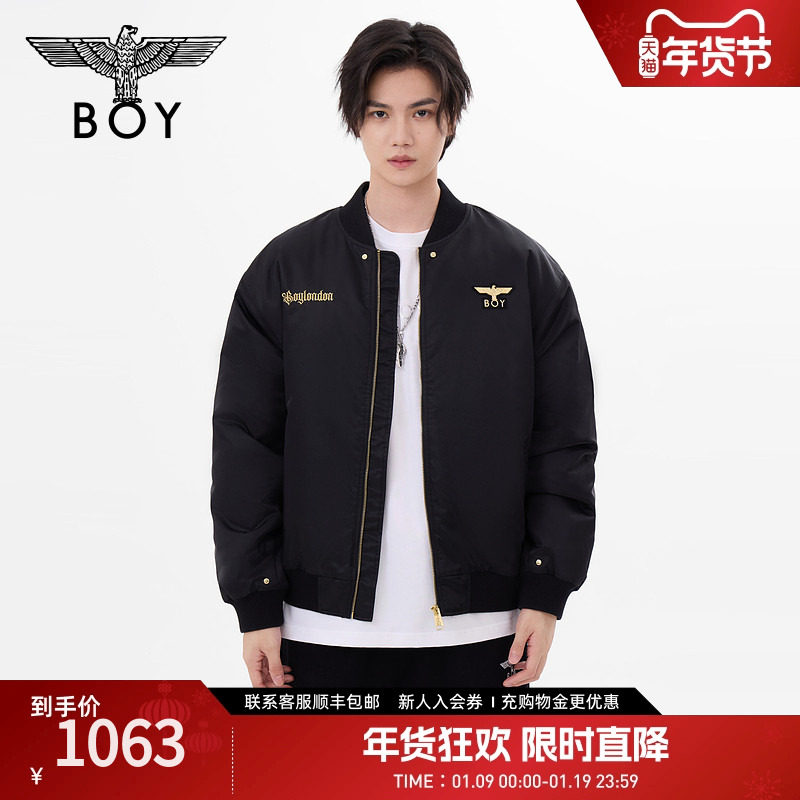 BOYLONDON冬男女同款绣花时尚潮牌短款棒球领棉服N29806