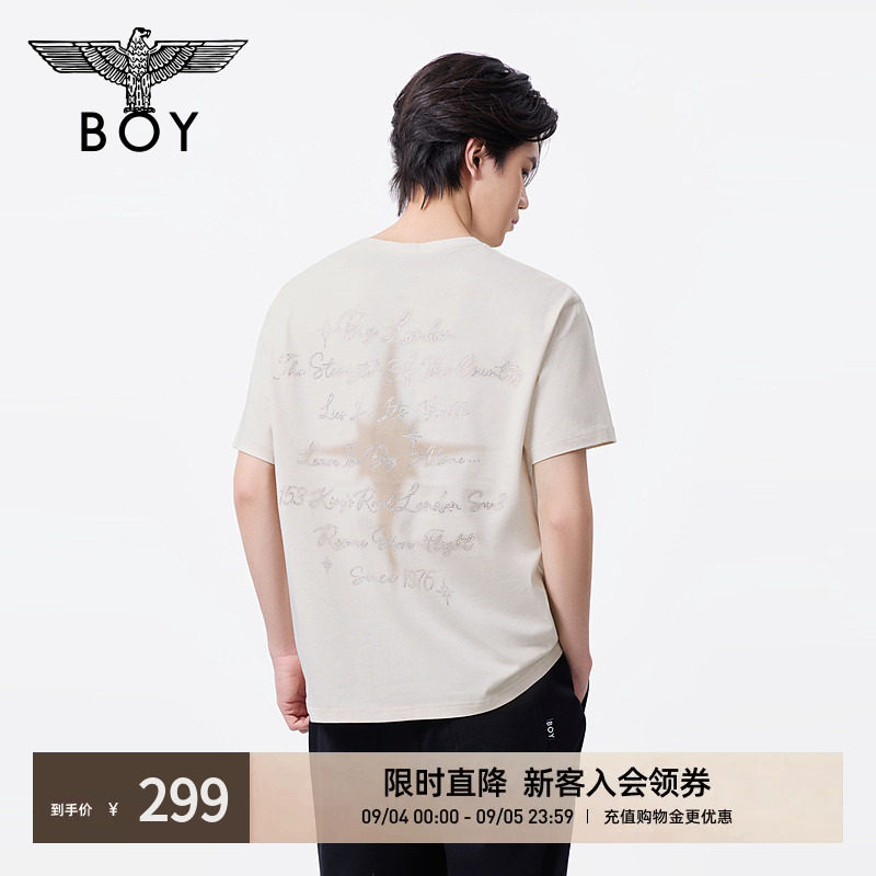 BOYLONDON简约英文烫钻潮牌休闲纯棉短袖夏季男女同款T恤N01093图片