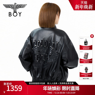 BOYLONDON2025春新款 轻朋克风仿皮衣情侣外套撞钉绣花潮流N44004