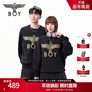 BOYLONDON潮牌休闲春男女同款 款 圆领套头针织卫衣N03906 经典