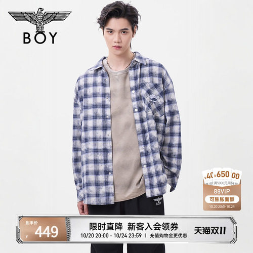BOYLONDON秋季英伦风中性百搭简约宽松格子衬衫长袖外套N21802