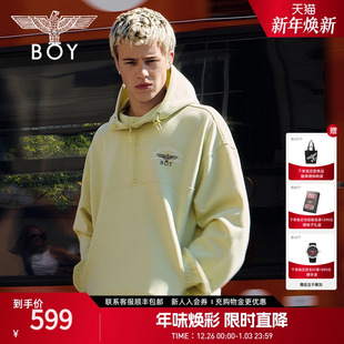 BOYLONDON2025新春刺绣半拉链连帽套头卫衣N04017 阳光玫瑰