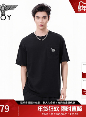 BOYLONDON街头风朋克主义老鹰印花纯棉短袖夏季男女同款T恤N01088