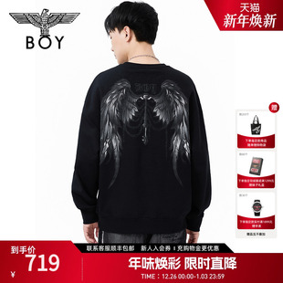 BOYLONDON纯棉针织圆领套头卫衣宽松男女款 N03087 2025年春秋新款