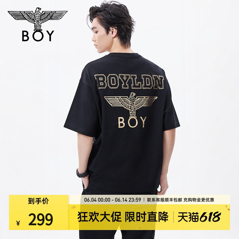 BOYLONDON烫金高街休闲时尚潮牌纯棉短袖夏季男女同款T恤N01825