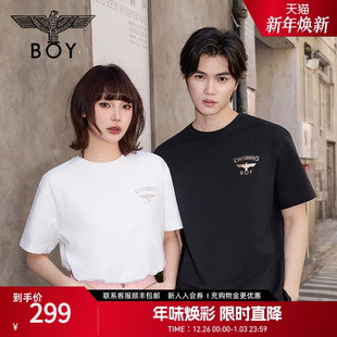 简约休闲双色针织短袖 BOYLONDON春夏情侣款 T恤N01916 小logo