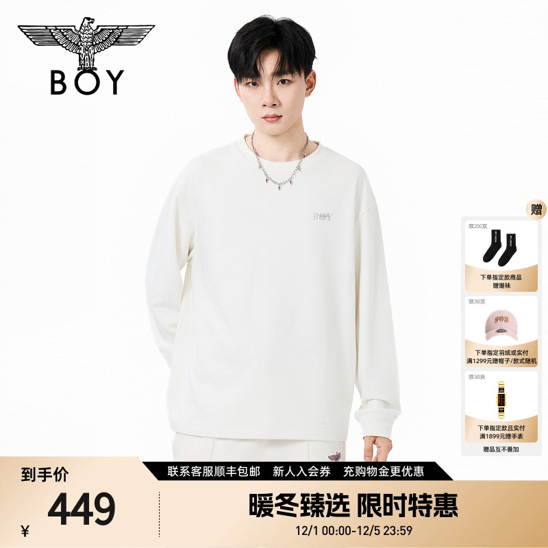 BOYLONDON25新款秋季潮牌情侣款休闲简约圆领套头长袖卫衣N03072