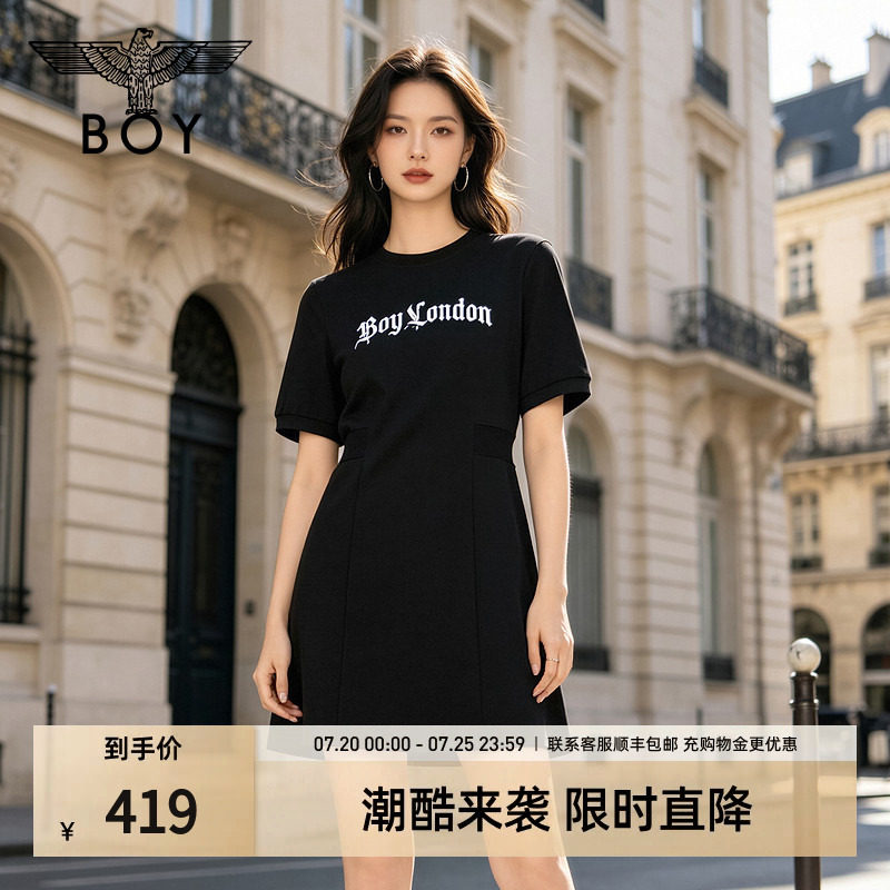 【巴黎之夜】BOYLONDON夏日仿蓝钻黑色连衣裙26女休闲T恤裙W17905