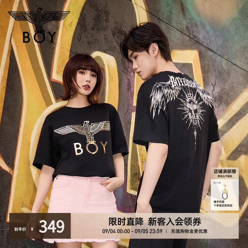 【暗黑罗盘】BOYLONDON夏季男女同款烫金潮牌短袖翅膀T恤N01906图片