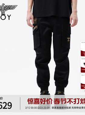 BOYLONDON春季情侣款大口袋潮牌休闲工装梭织长裤N34900