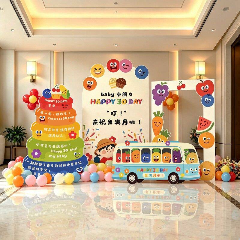 满月布置场景装饰30婴儿百日宴100百天周岁生日宝宝抓周礼背景墙