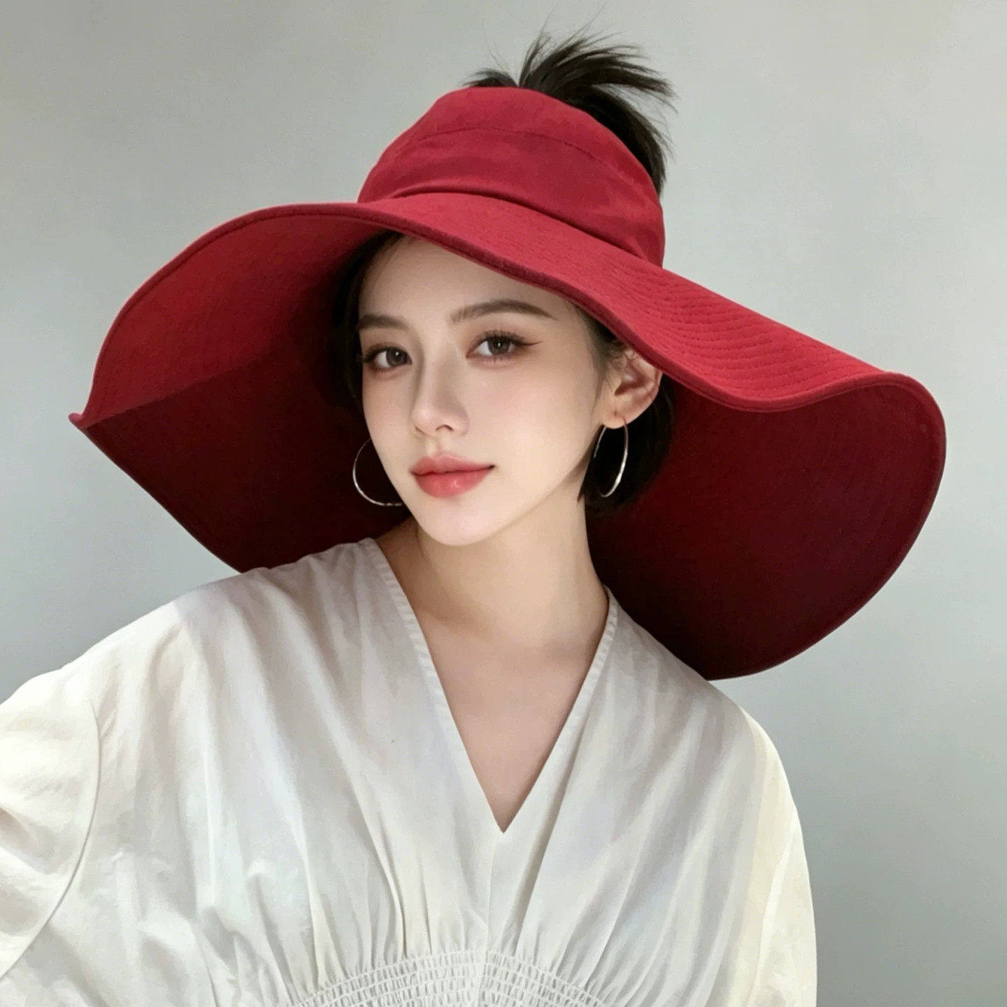 超大帽檐时尚半空顶渔夫帽女士夏季可折叠遮阳防晒帽子法式高级感