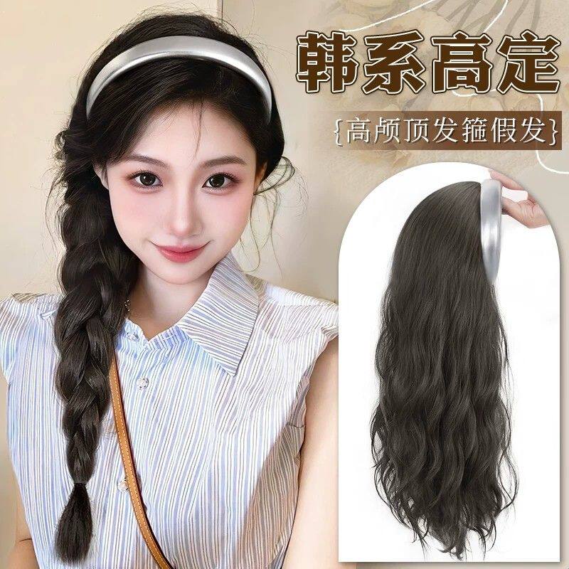 假发发箍女一体自然2024新款时尚韩系高定银色水波纹假发箍全头套