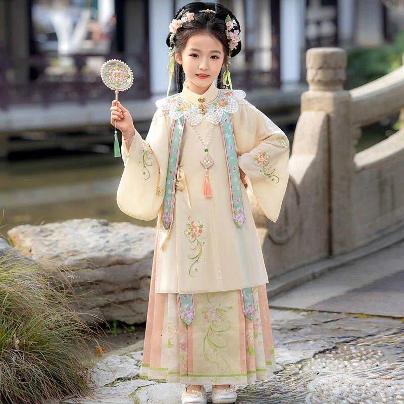 2026新款儿童明制汉服女童超仙古装云肩马面裙簪花中国风春秋套装