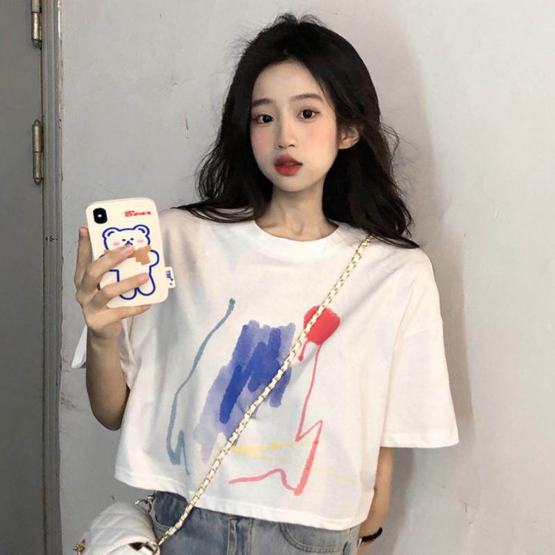 水墨印花短袖t恤女2026夏装新款设计感宽松韩版洋气辣妹短款上衣