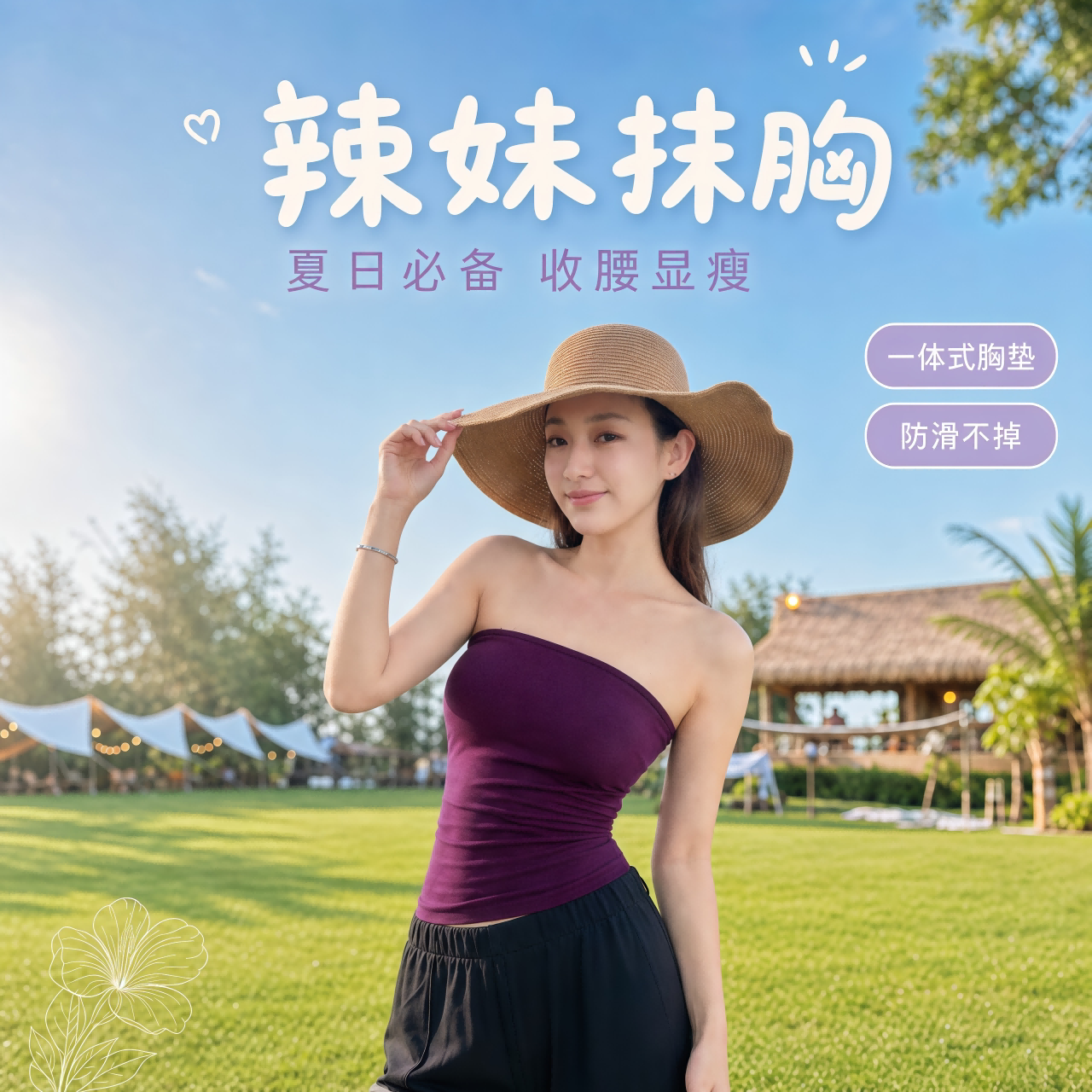 Fafa 花里 带胸垫辣妹抹胸！收腰显瘦！夏季修身露肩小吊带小背心
