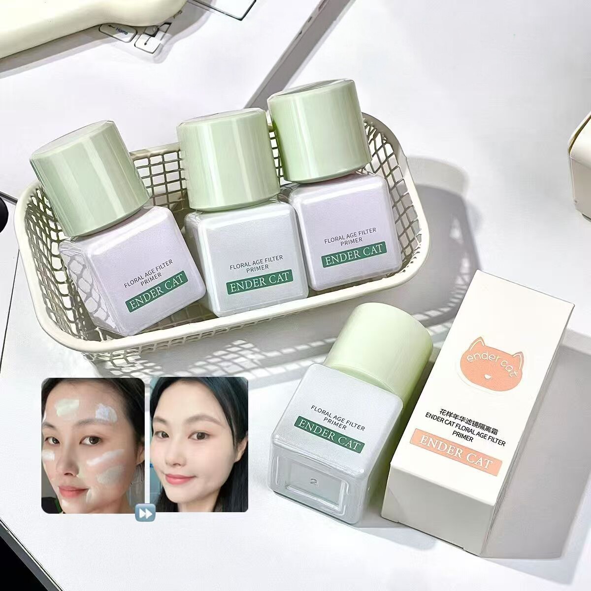 滤镜隔离霜清新绿柔光紫修正泛红隐匿毛孔匀净肤色改善暗沉透靓润