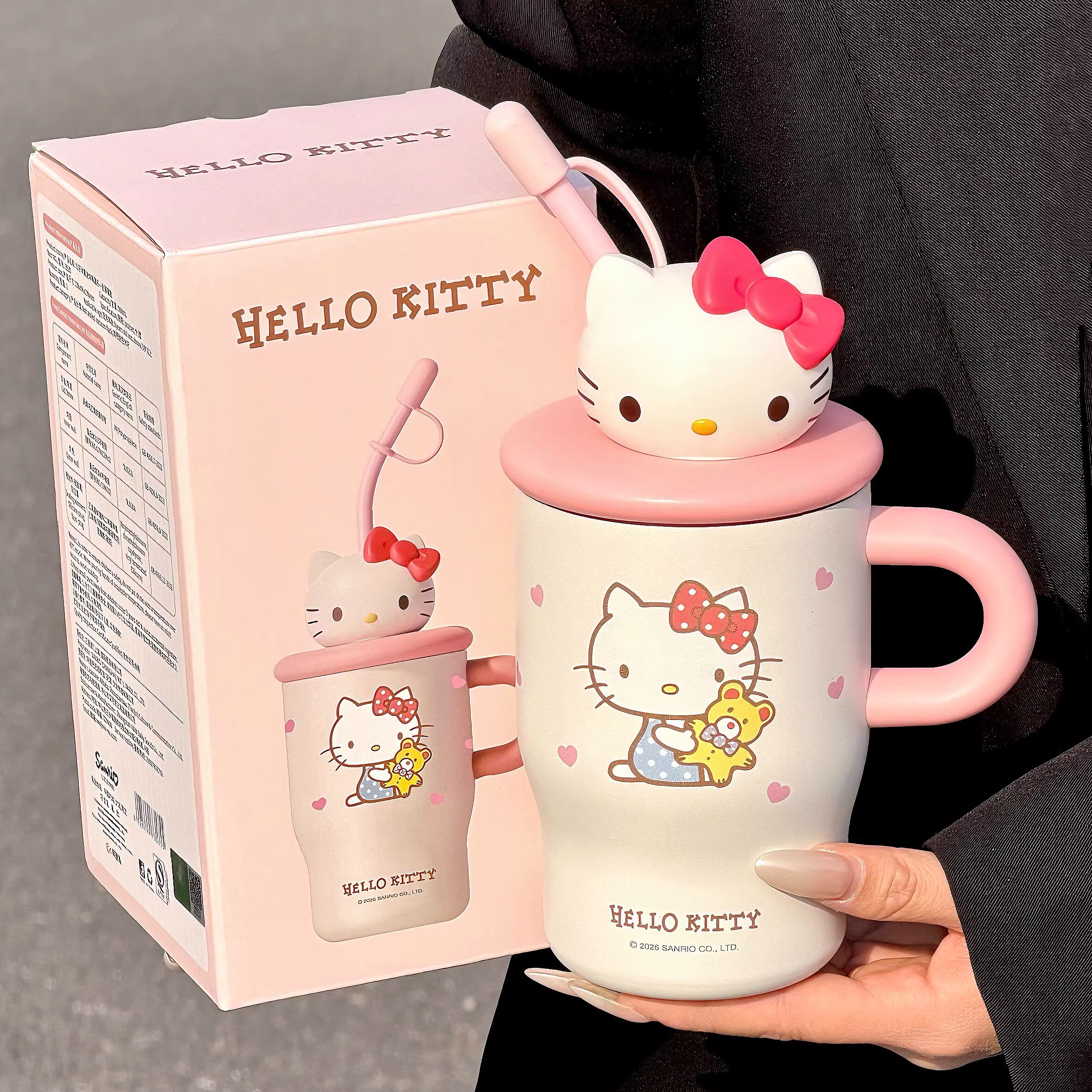 hellokitty保温杯女生送礼物高颜值可爱冰霸杯大容量手柄吸管杯子