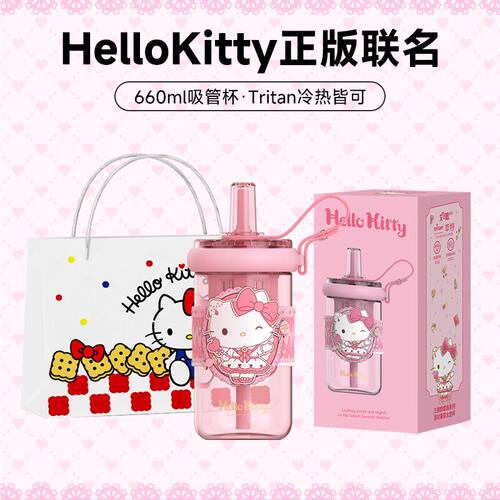 HelloKitty吸管杯夏天水杯女新款2026高颜值儿童生日礼物可爱杯子