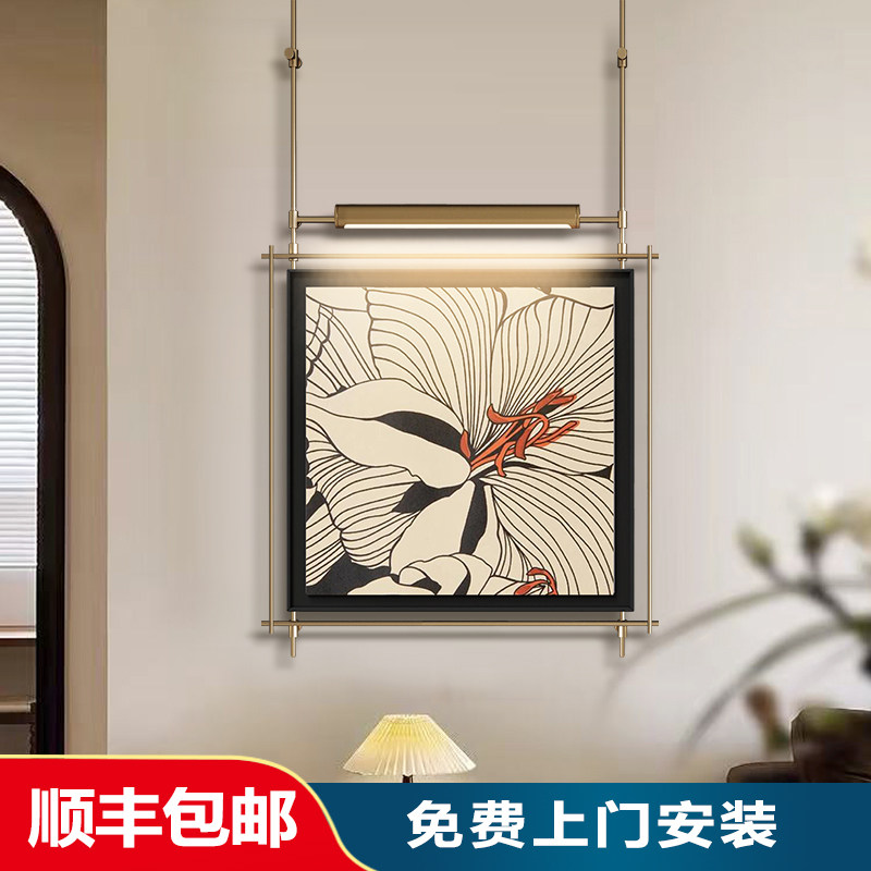 现代简约金属带灯装饰画客厅玄关方形带灯壁饰卧室背景墙艺术挂画
