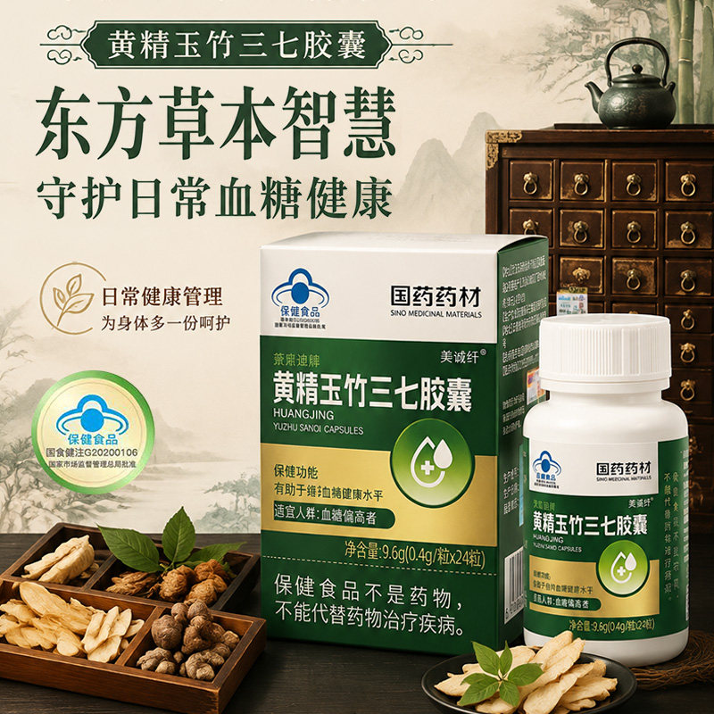 国药药材黄精玉竹三七胶囊正品维持血糖健康水平胶囊