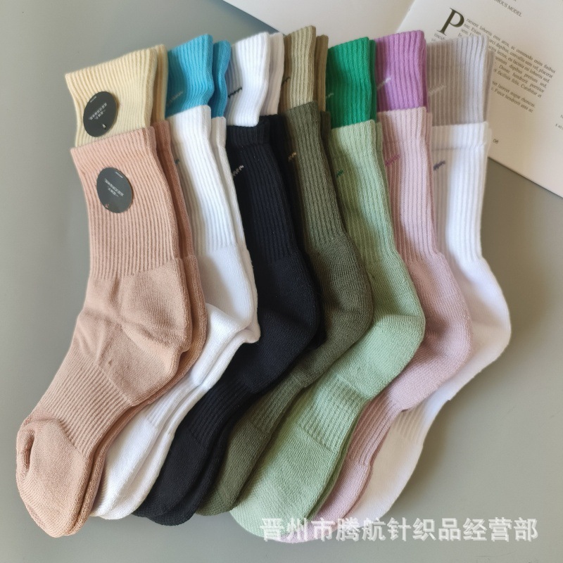 袜子高筒双层拼接两件运动中筒新品拼色高腰瑜伽裤外穿百搭假两件