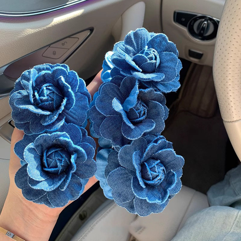 牛仔花朵竖夹~立体感抓夹简约