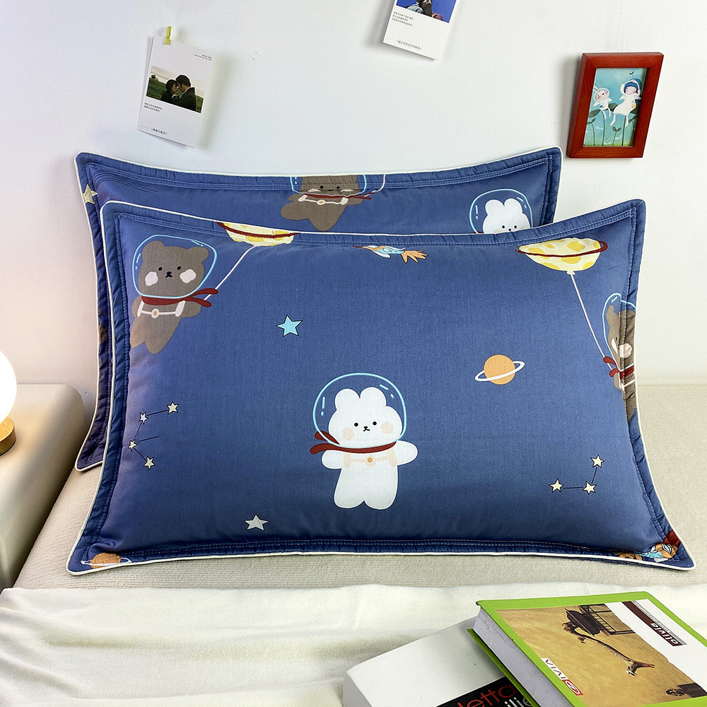 一对装100%纯棉夹棉加厚枕套4874成人卡通全棉儿童枕芯套枕头套