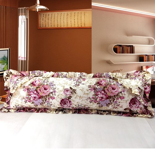 婚庆全棉蕾丝花边荷叶双人长枕套