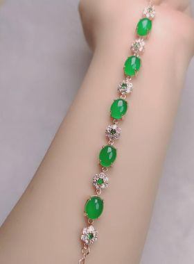 帝王绿玉髓翡翠色手链女款大气