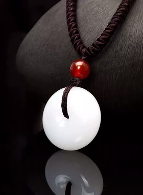 昆仑白玉羊脂级金丝玉平安扣男女