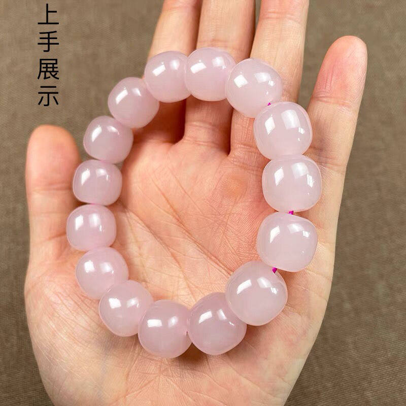 和田玉老型珠藕粉手串女款礼物款