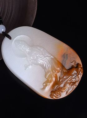 和田玉羊脂白玉观音吊坠男女款