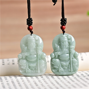 天然缅甸翡翠手持大刀关公玉石吊坠男女情侣项链饰品玉佩挂件礼物