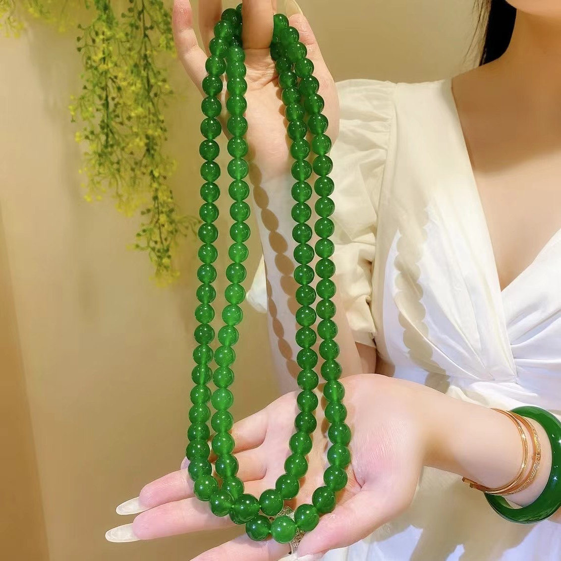 帝王绿玉髓108颗佛珠项链男女款