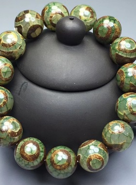 藏传绿色三眼天珠手串男女礼物款