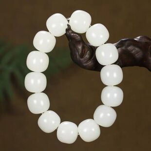 天然新疆和田羊脂白玉老形珠手串男士手链简约百搭女生手饰玉佩