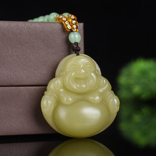天然和田玉黄口料佛公吊坠黄色笑佛男女款项链玉石挂件时尚礼物