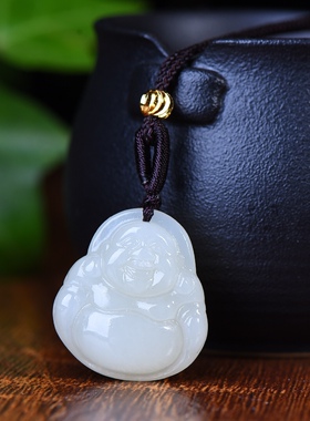 和田玉弥勒佛吊坠女款项链挂件