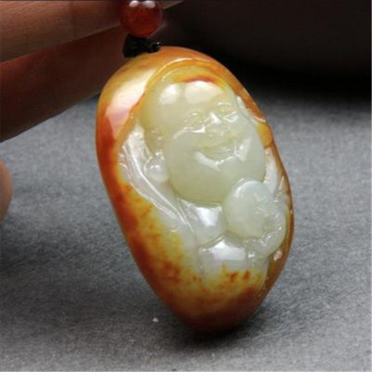 和田玉羊脂白玉籽料弥勒佛男女款