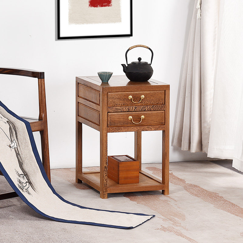 鸡翅木小茶几红木小方桌新中式实木双层桌子复古沙发边几原木角几
